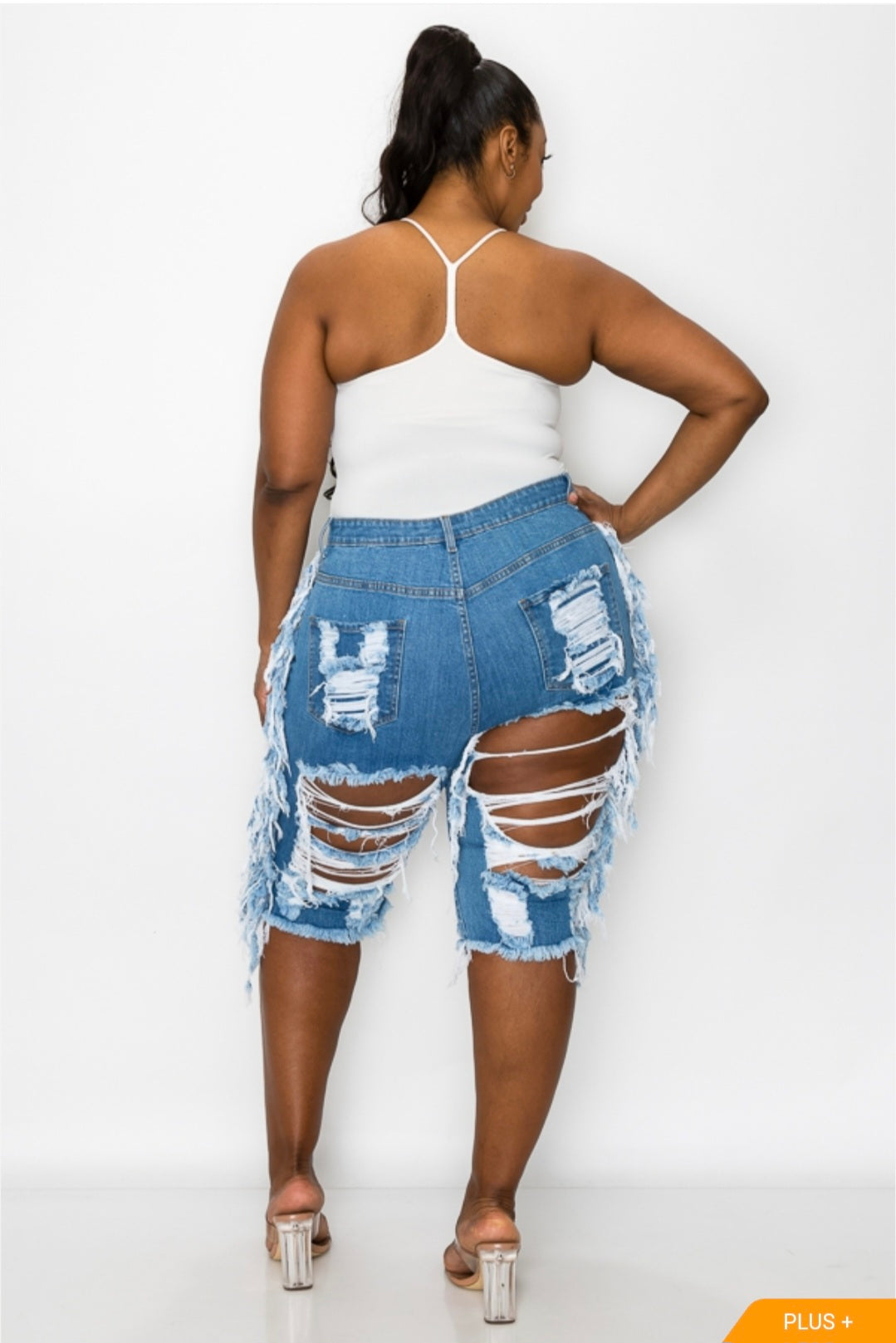 PLUS CURVY SKINNY BURMUDA  JEANS