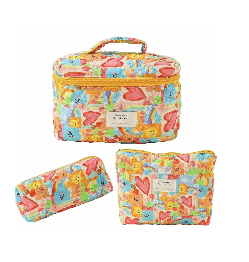 3pc floral makeup bag