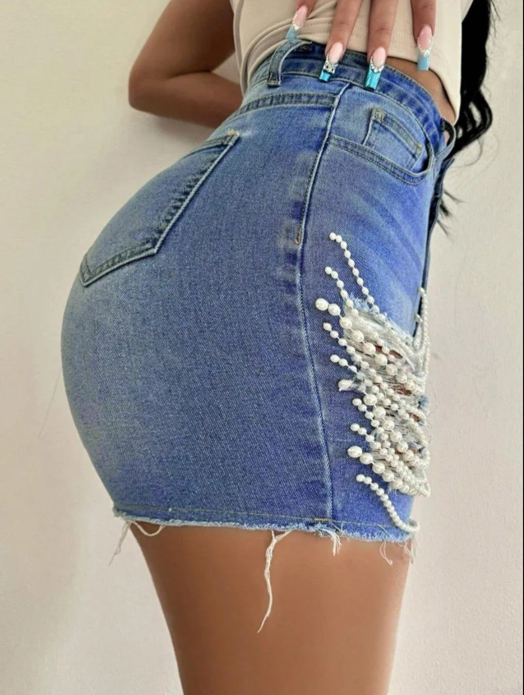 High-waisted ripped shorts