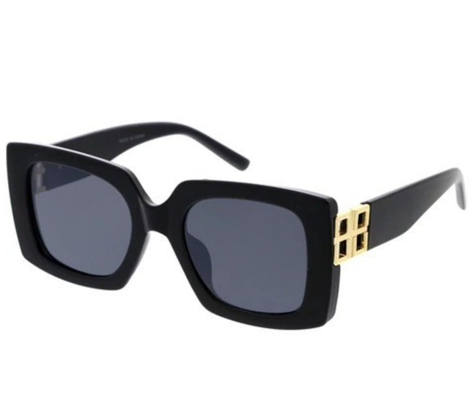 Square Sunglasses with Gold Detail Temples