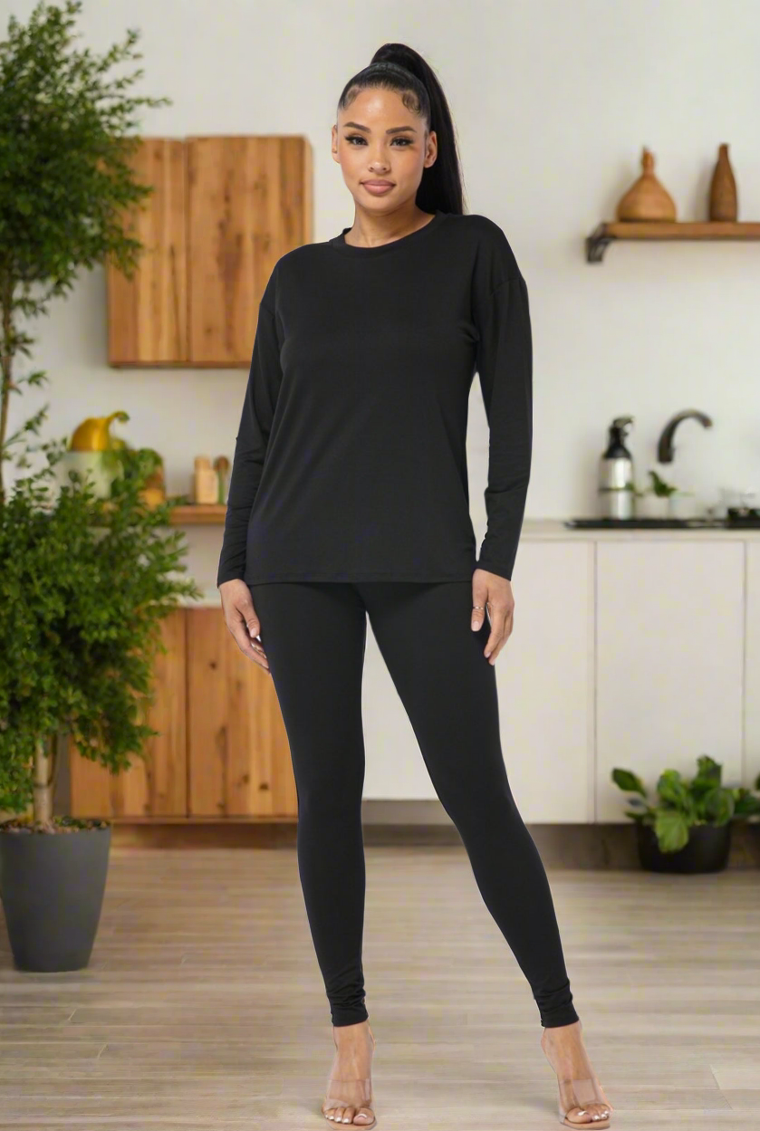 Basic t-shirts top and leggings set