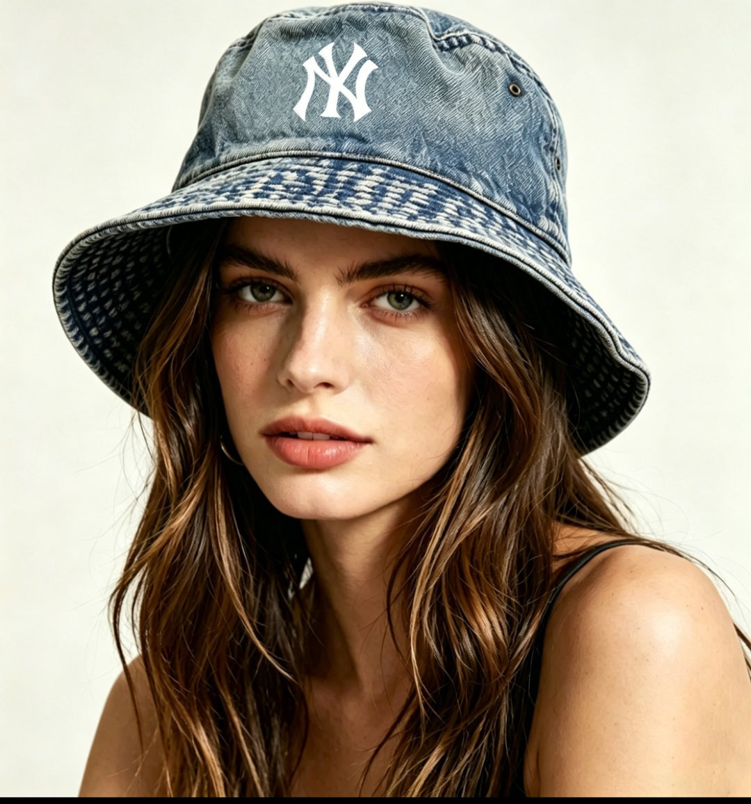 Vintage Wash Denim Bucket Hat – Casual Streetwear Sun Hat S/M